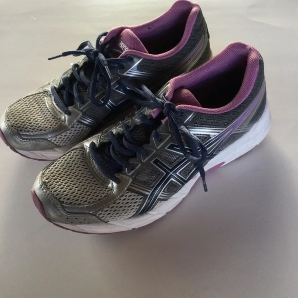 ASICS Gel Contend Gray & Blue Canvas Athletic Running Shoes Size 8.5
